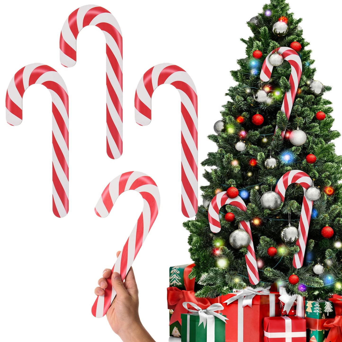 AWIZOM 12 Pcs 11.8 Inch Large Christmas Candy Canes Decorations Red White Wooden Candy Cane Ornaments Rustic Christmas Tree Hanging Decorations for DIY Crafts Xmas Holiday Party Supplies