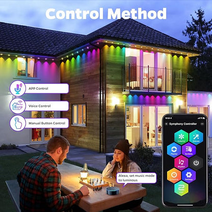 Permanent Outdoor Lights, 100FT Smart Rainbow RGB with 72 LEDs, App Control Remote with DIY Modes, IP67 Waterproof Eaves Lighting for Holiday, Garden Decor, Christmas, Party,Halloween,Roof,