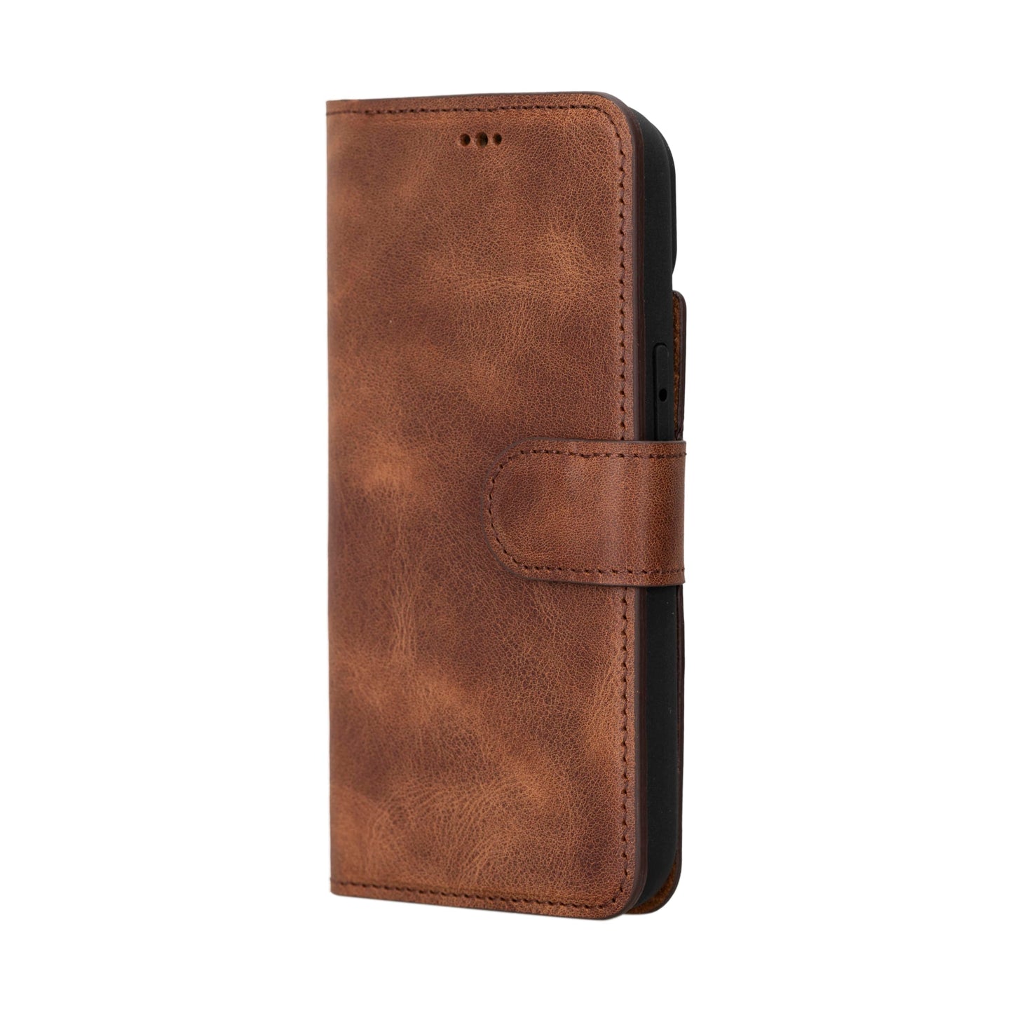 HARDISTON Genuine Leather Handmade Wallet Case Compatible with iPhone 15 - MagSafe Compatible - Detachable Strong Magnetic Flip Cover with Card Holders - Horizontal Kickstand (Brown)