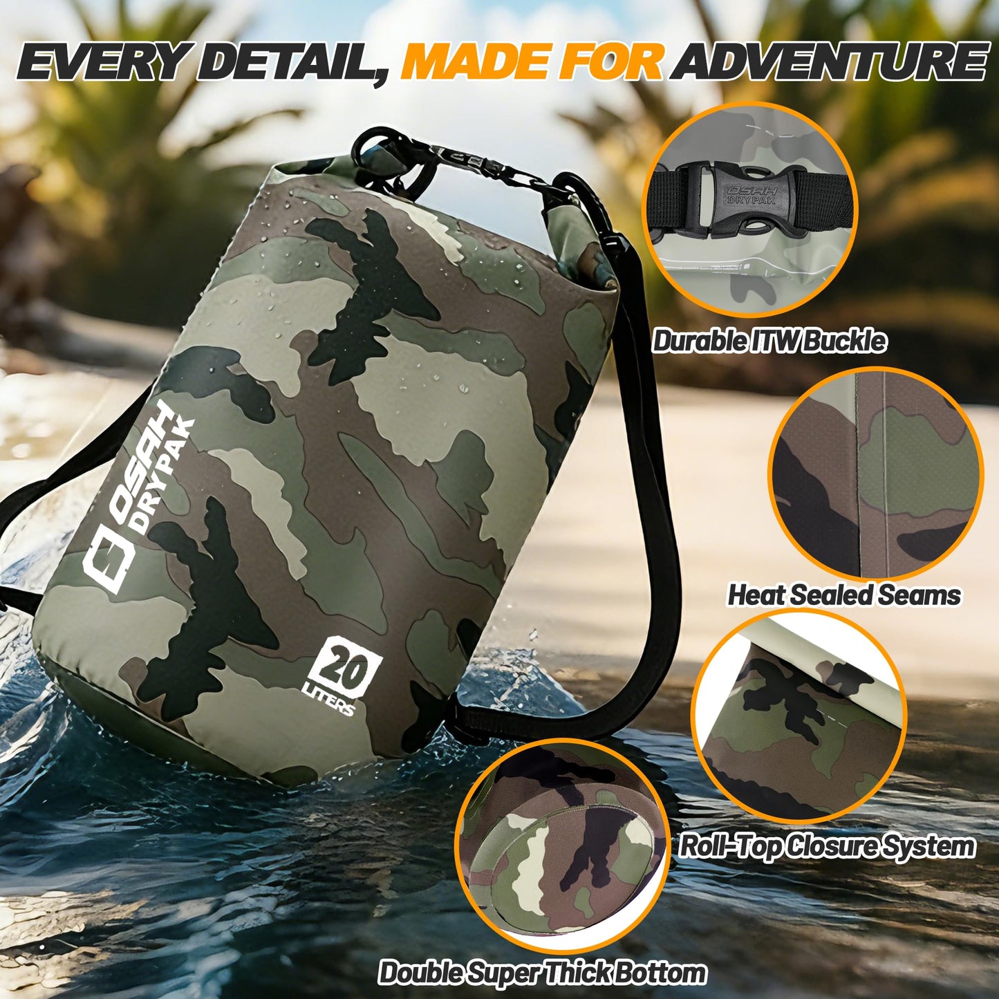 Waterproof Dry Bag, 5L/10L/20L/30L/40L Roll Top Lightweight Storage Backpack with Phone Case for Women & Men, Floating Waterproof Sack for Travel, Swimming, Kayaking, Paddle Board, Camping & Beach