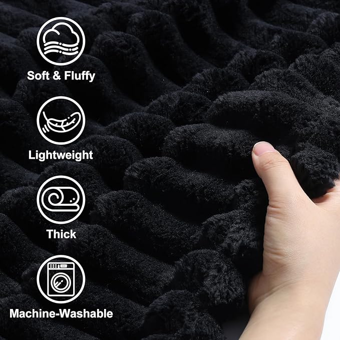 decorUhome Soft Fleece Black Blanket King Size for Bed, Cozy Fluffy Plush Flannel Large Striped Throws for Couch Sofa, Lightweight Decorative Fuzzy Blanket for Woman, 108x90 Inches