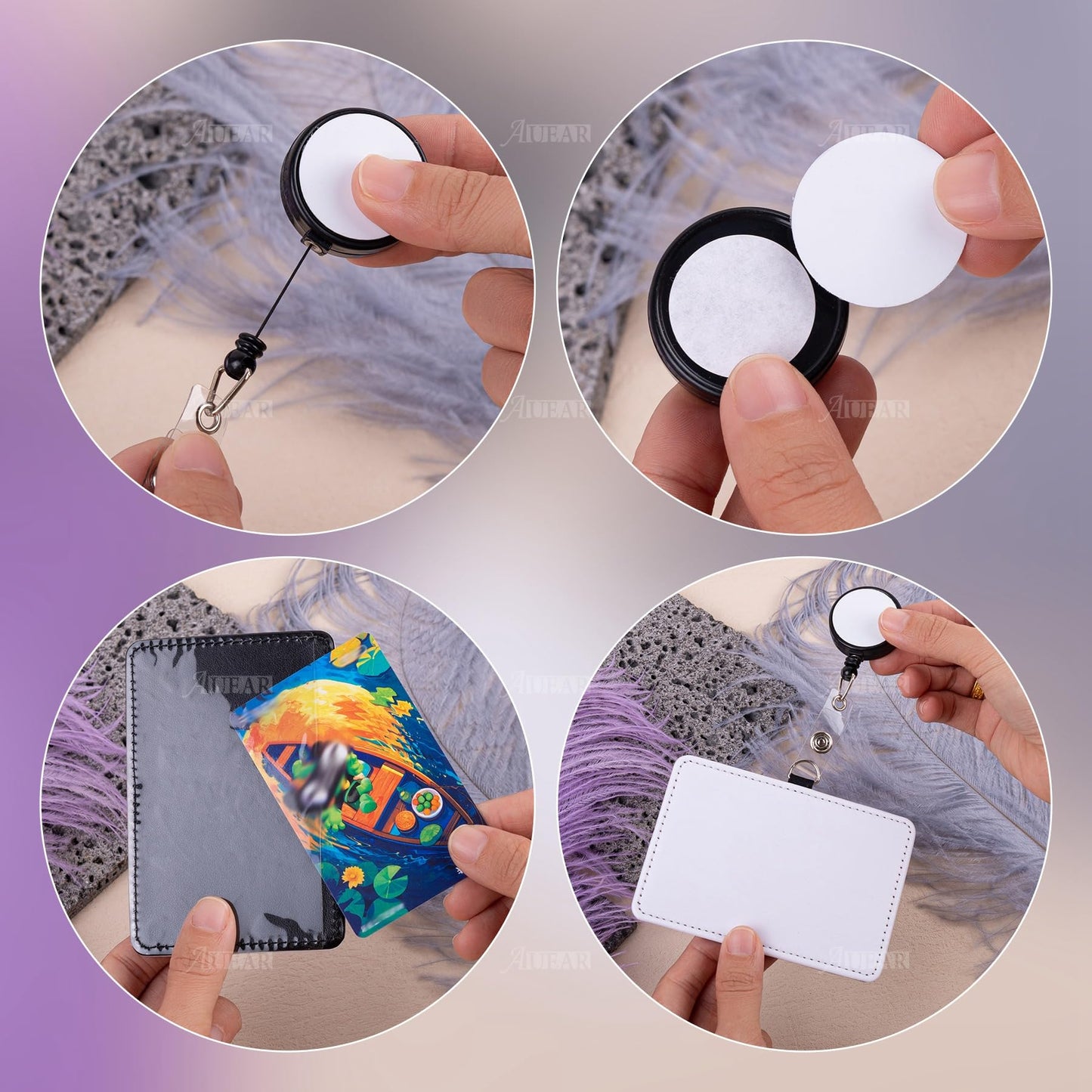 AUEAR, 4 Pack Sublimation Leather ID Name Card Badge Holder with Retractable Badge Reel for Office Business