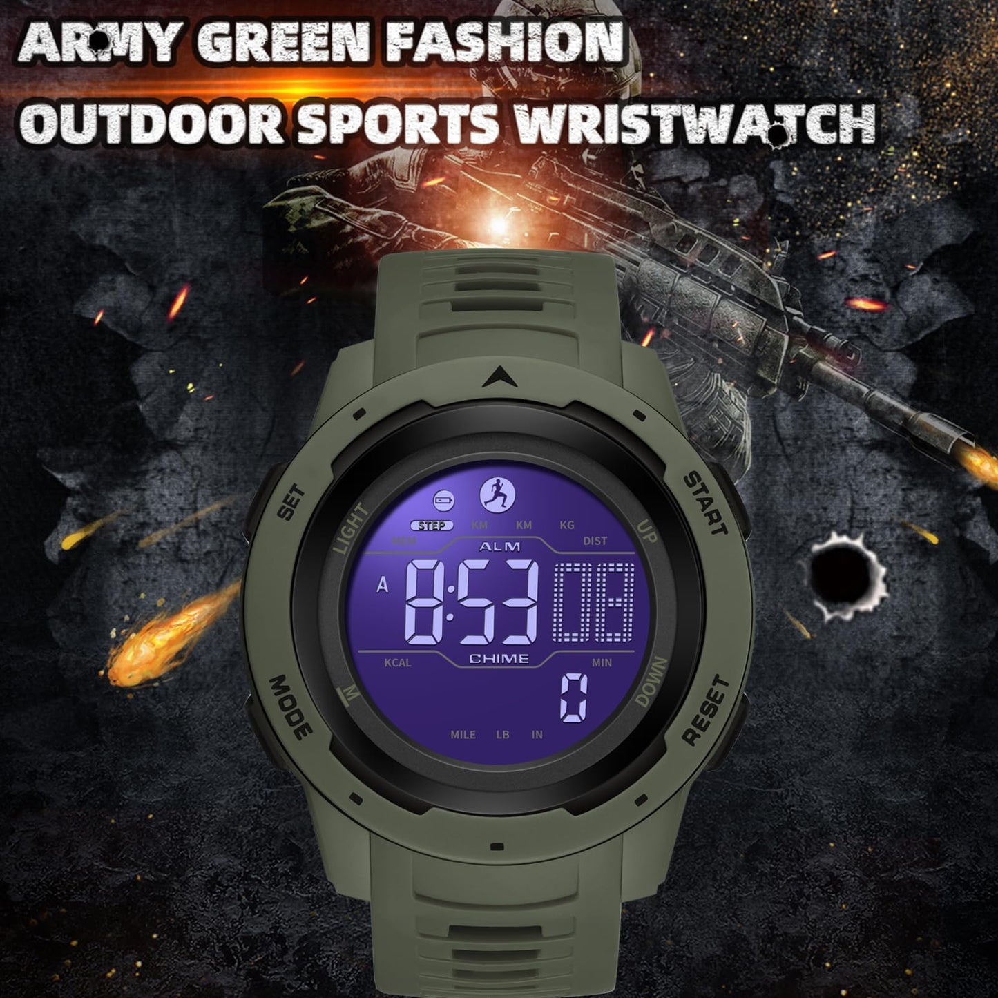 findtime Men's Digital Watch Waterproof Pedometer Watches Sport Watch Step Counter Calorie Military Watch with Stopwatch Alarm LED Backlight Countdown
