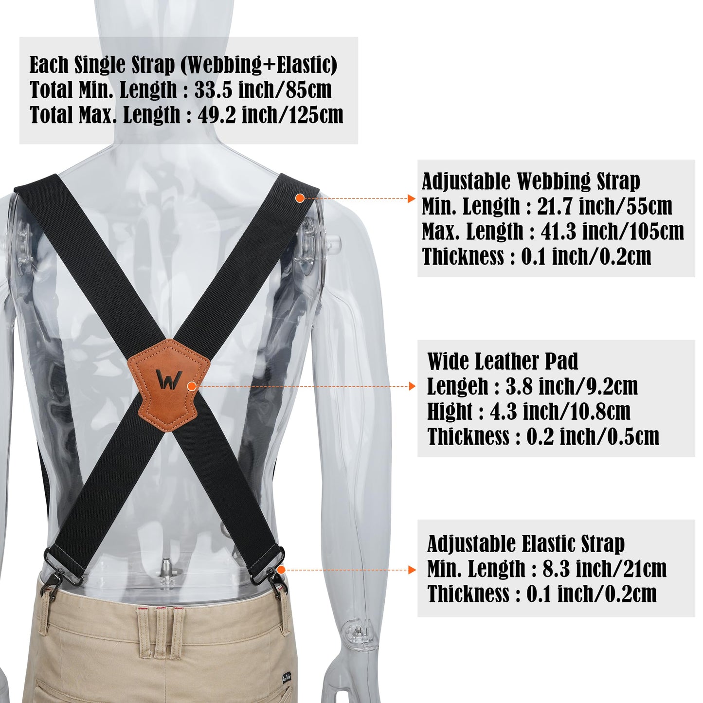WELKINLAND 2-Piece Sets Black & Brown Work Suspenders, Heavy Duty Suspenders for Men, 2Inch-Wide Mens Suspenders Hooks Belt Loop for Seniors, Black Mens Suspender Jeans, Brown Suspender Men Gift