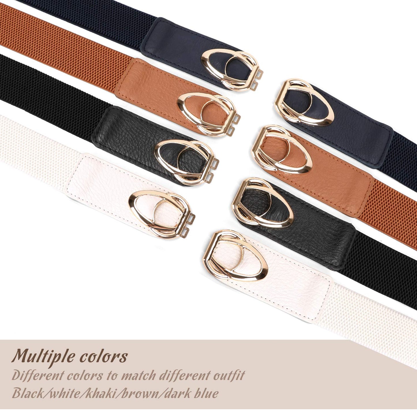 WERFORU Women Elastic Belts,Skinny Stretch Vintage Fashion Waistband for Dress with Gold Buckle 4 Pack 1.5" Width