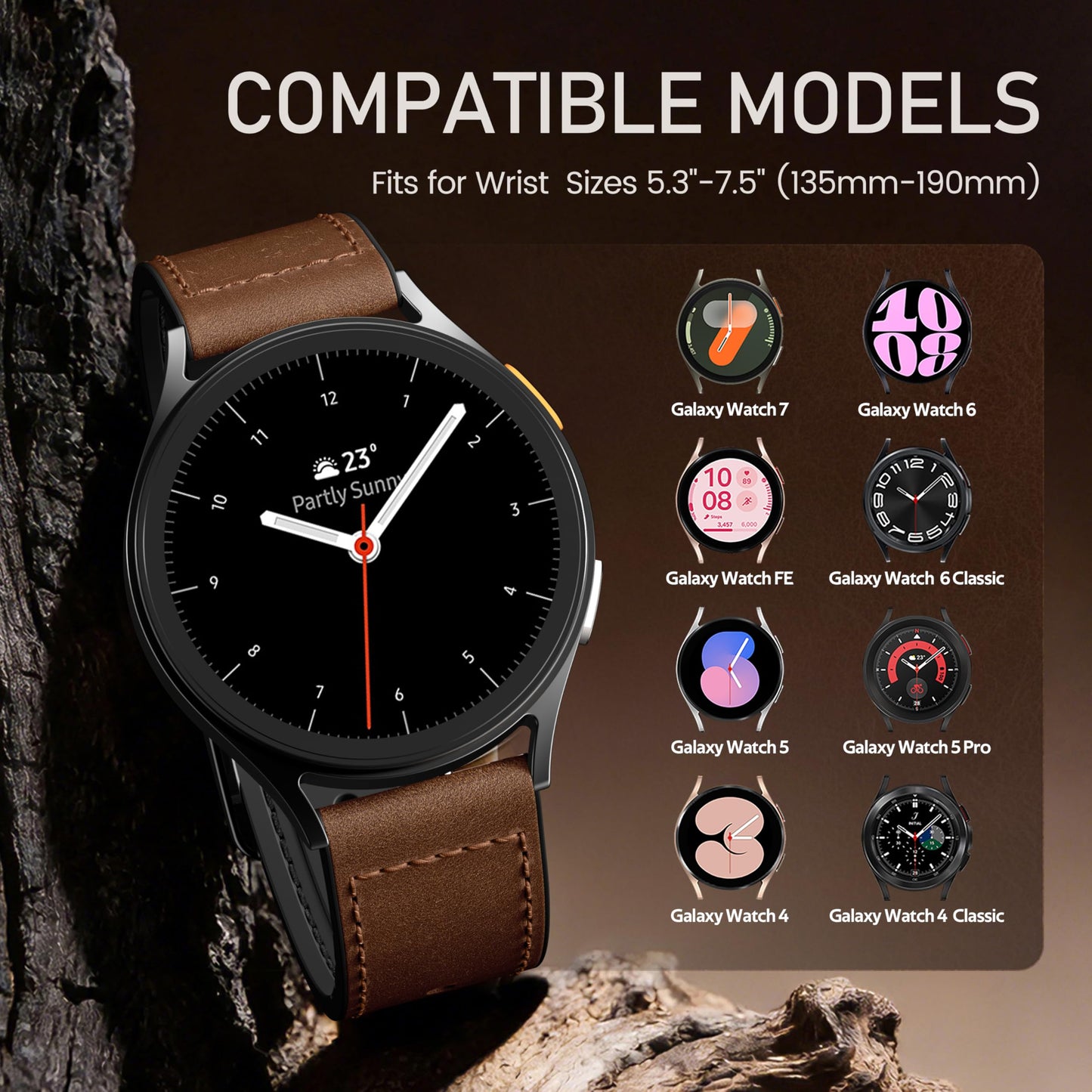 Adorve Leather Bands Compatible with Samsung Galaxy Watch 7 Band/Galaxy Watch 6 Band 40mm 44mm, Watch 6/4 Classic,5 Pro/5/4/FE/Active 2, 20mm Top Grain Leather Strap for Samsung Watch Bands Men Women