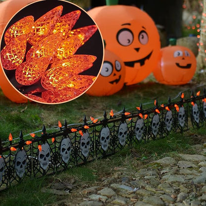 WATERGLIDE Halloween C6 String Lights, 33ft 100 LED Black Wire Fairy Lights with 29V Safe Adaptor, 8 Lighting Mode, Waterproof for Indoor Outdoor Patio Xmas Tree Party Decor, Orange