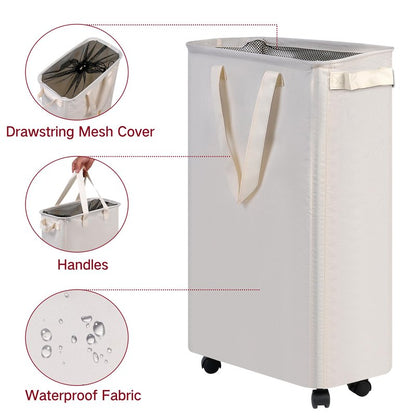 efluky Slim Laundry Hamper with Wheels, Rolling Laundry Basket for Clothes, Small Laundry Basket for Bedroom, Dorm and Laundry Room, 60L (12.7 Gallons) Beige