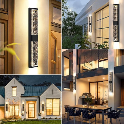 31.5in Large Size Outdoor Wall Light Fixtures with Crystal Bubble Glass, Waterproof Exterior Sconces LED Wall Lanterns, Porch Lights Wall Mounted 10W 3000K Outside Lights for House Front Door Garage
