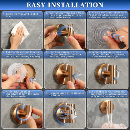 warlve Heavy Duty Reusable Suction Cup Hooks for Shower - No Drill Bathroom/Glass/Mirror/Tiles & Metal Surfaces,and Smooth Non-Porous Surfaces for Towels, Robes, Loofahs (2, Champagne Bronze)