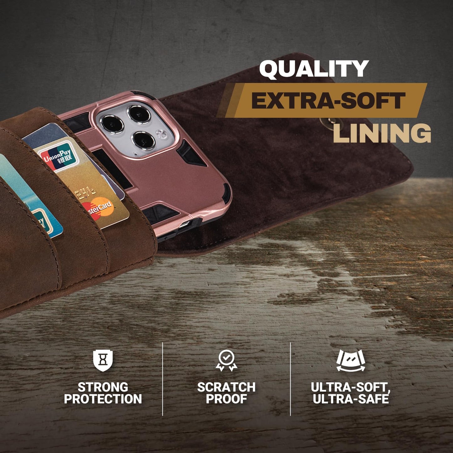 Hengwin Leather Phone Wallet Belt Holster with Card Slots for Daily, Work, Travel, Belt Clip Cell Phone Pouch Case fit for iPhone 17 Pro Max 16/15/14/13 Pro Max Samsung Galaxy S25 Ultra (Retro Brown)