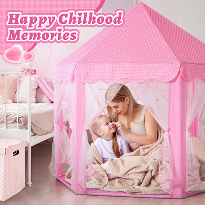 Monobeach Princess Castle Play Tent for Girls - Large 55'' x 53'' Playhouse with Star Lights for Indoor and Outdoor Play