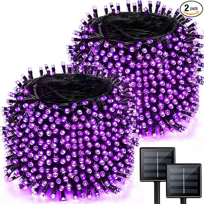 2 Pack 480 LED Solar Chrismas Lights Outdoor, 170 FT Super Long Solar String Lights for Outside with 8 Modes & Memory Function, Waterproof Twinkle Light for Xmas Tree Yard Party Decorations(Purple)