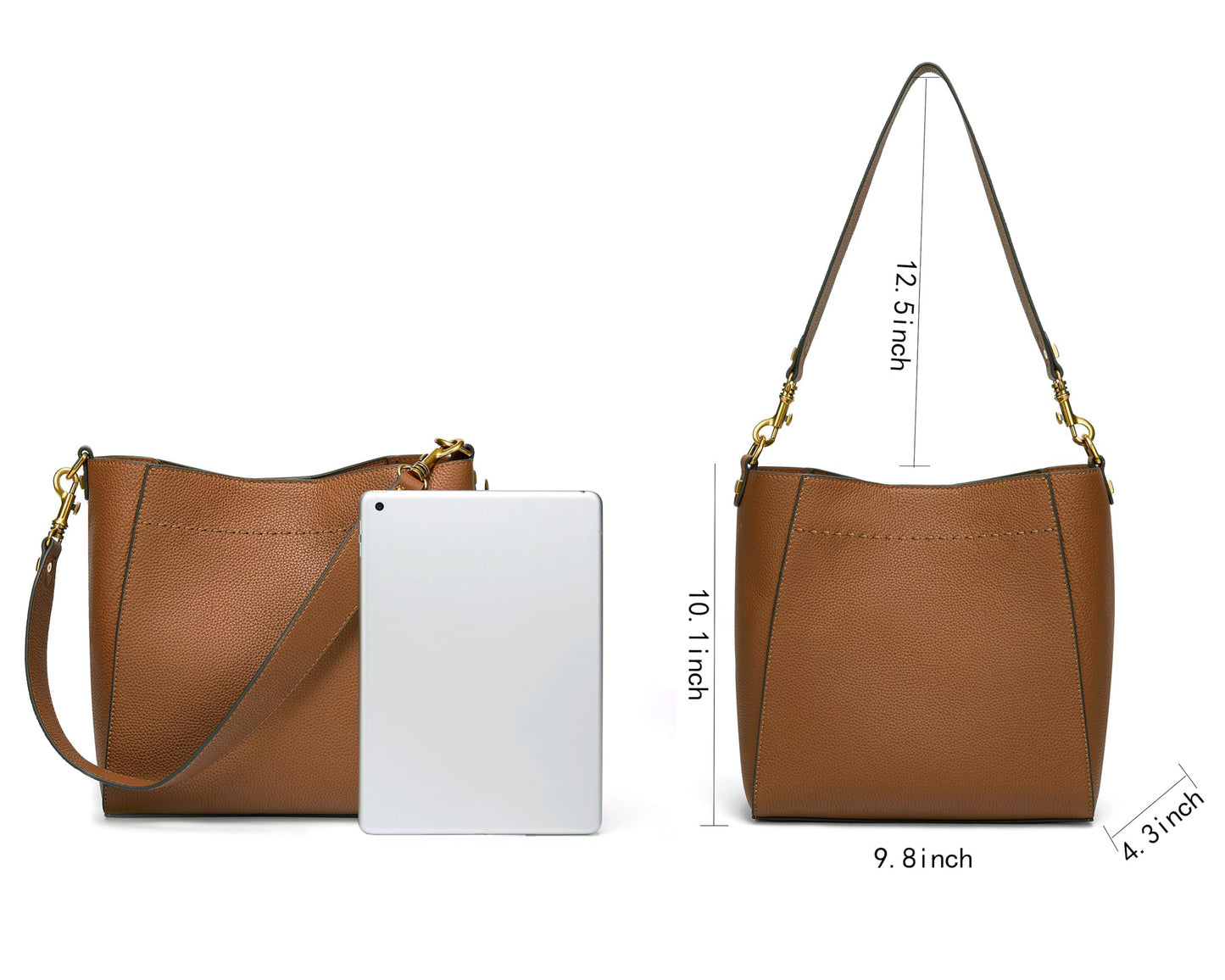 DORIS&JACKY Genuine Leather Bucket Hobo Bag for Women Designer Shoulder Purse and Satchel Tote with Detachable Wide Strap