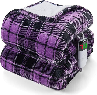 Heated Blanket Electric Full Size,72X84 Heating Blanket,Brown Plaid Soft Sherpa Blankets Warmer Gift for Grandma Women Adult,Fast Heating Washable