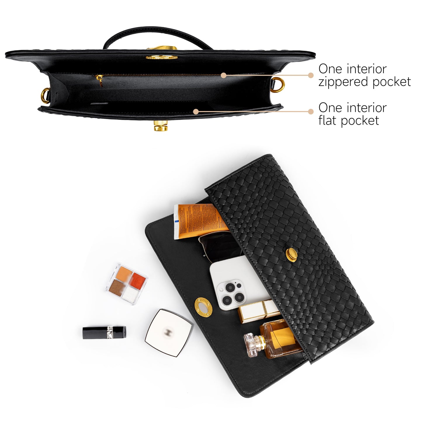 Joryin Woven Purse for Women Evening Clutch Woven Leather Handbags Black Crossbody Bag Purse Formal Evening Bag