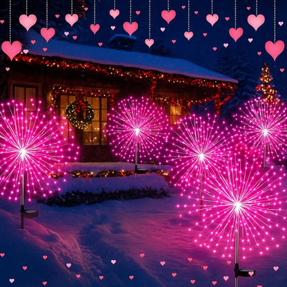 Tujoe 6 Pack Pink Solar Firework Lights 180 LED 8 Lighting Modes Waterproof Outdoor Decorative Solar Lights for Wedding Valentine Birthday Garden Patio Yard Pathway Walkway Lawn Decor