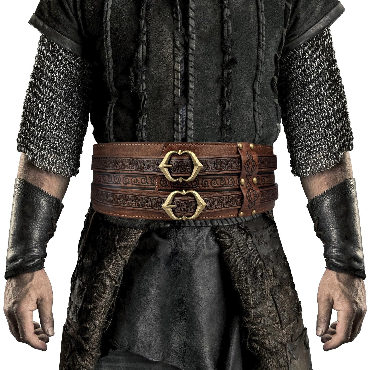 HiiFeuer Viking Wide Armor Corset Belt, Medieval Faux Leather LARP Costume (Brown)