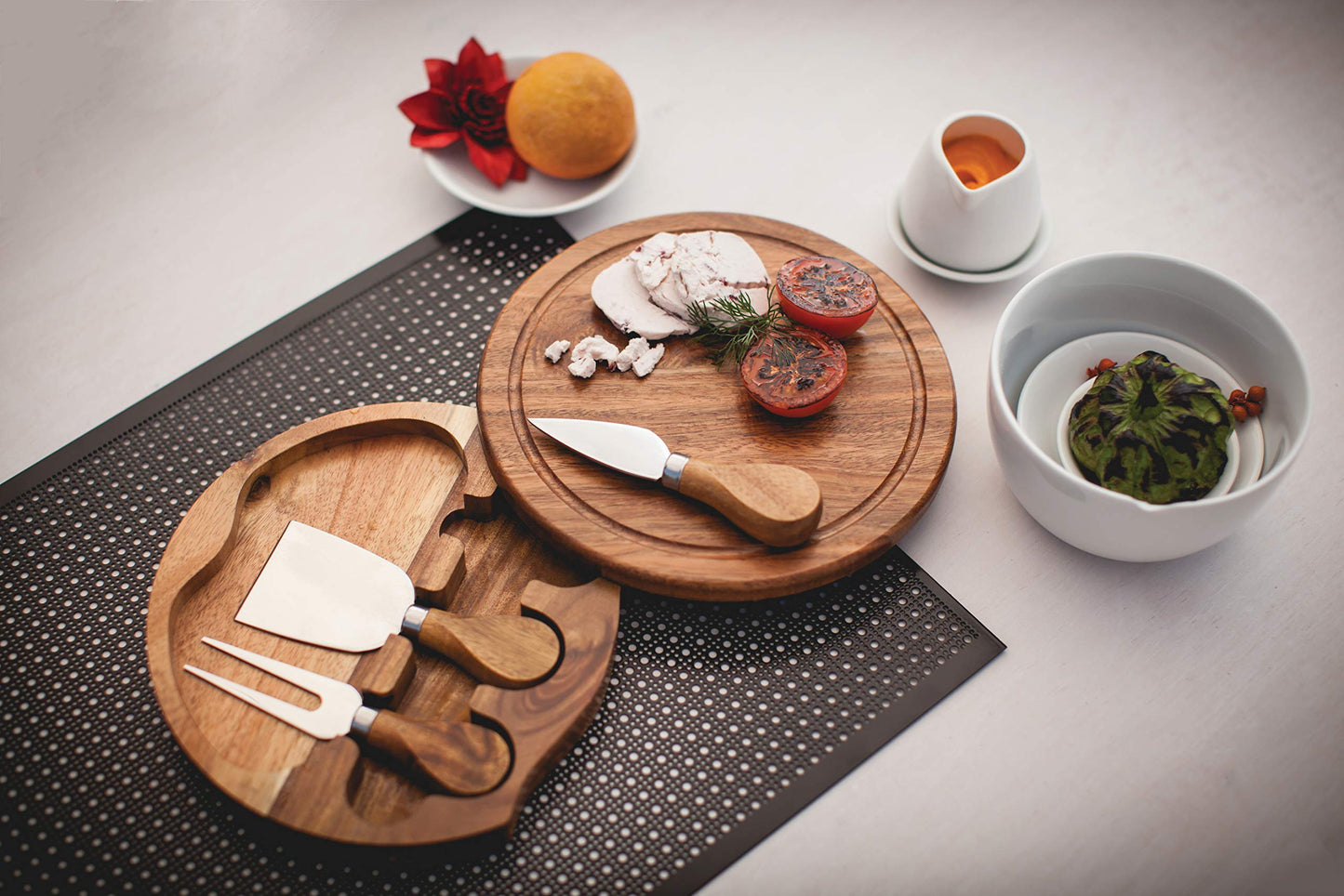TOSCANA - a Picnic Time brand Acacia Brie Cheese Board and Knife Set - Charcuterie Board Set - Wood Cutting Board, (Acacia Wood) 7.5 Inches