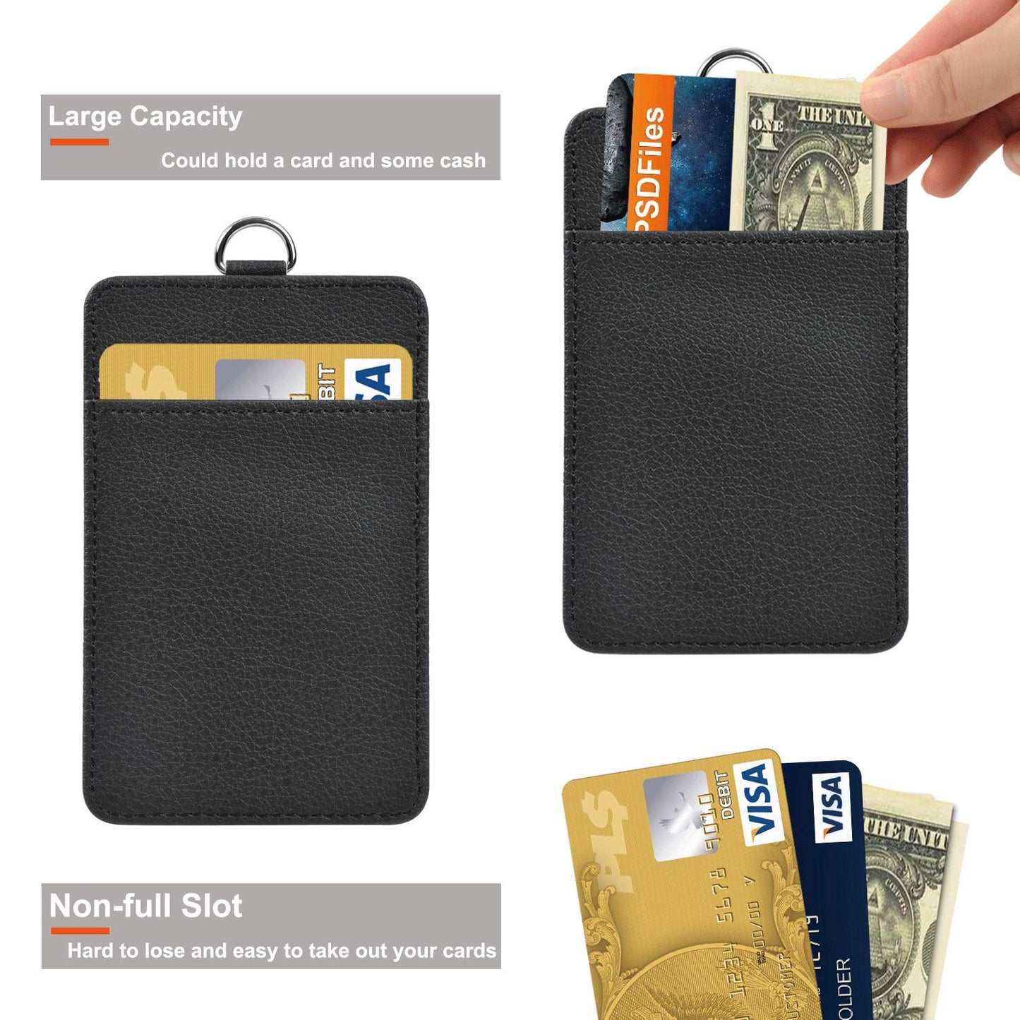 3 Pack PU Leather ID Badge Holder, Life-Mate ID Badge Holder with 1 Clear ID Window 1 Credit Card Slot and PU Leather Lanyard for Badge Credit Cards College ID Cards in Black