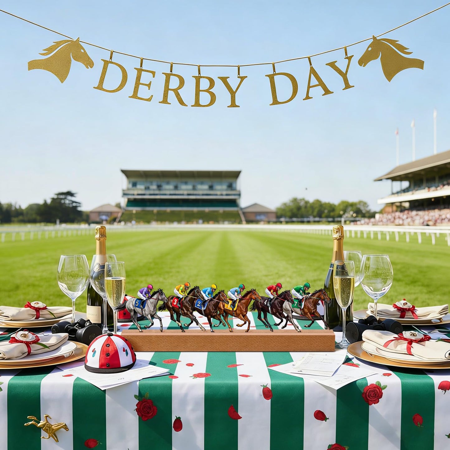 Yaocom Derby Party Decorations Metal Horse Racing Tabletop Sign Derby Birthday Decorations Horse Racing Table Centerpieces for Tiered Tray Office Home Shelf Mantel Indoor