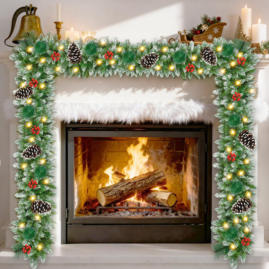 Christmas Garland with Lights 9 FT Artificial Christmas Garland 250 Pieces of Green Rattan Christmas Garland Holiday Artificial Decor for Stairs Wall Door Indoor Outdoor Garland