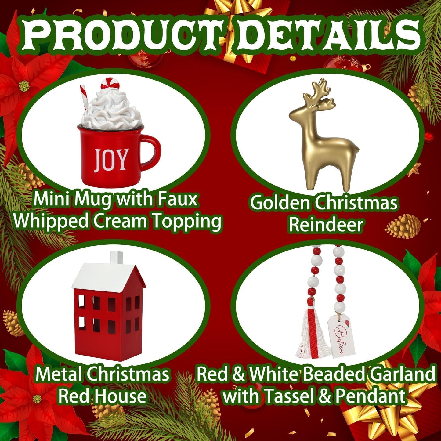Christmas Decorations 8 PCS Tiered Tray Decor Set, Cute Tabletop Christmas Decor for Home Shelf Mantel Coffee Bar Office Xmas Table Centerpieces Tray Objects Holiday Decoration Set
