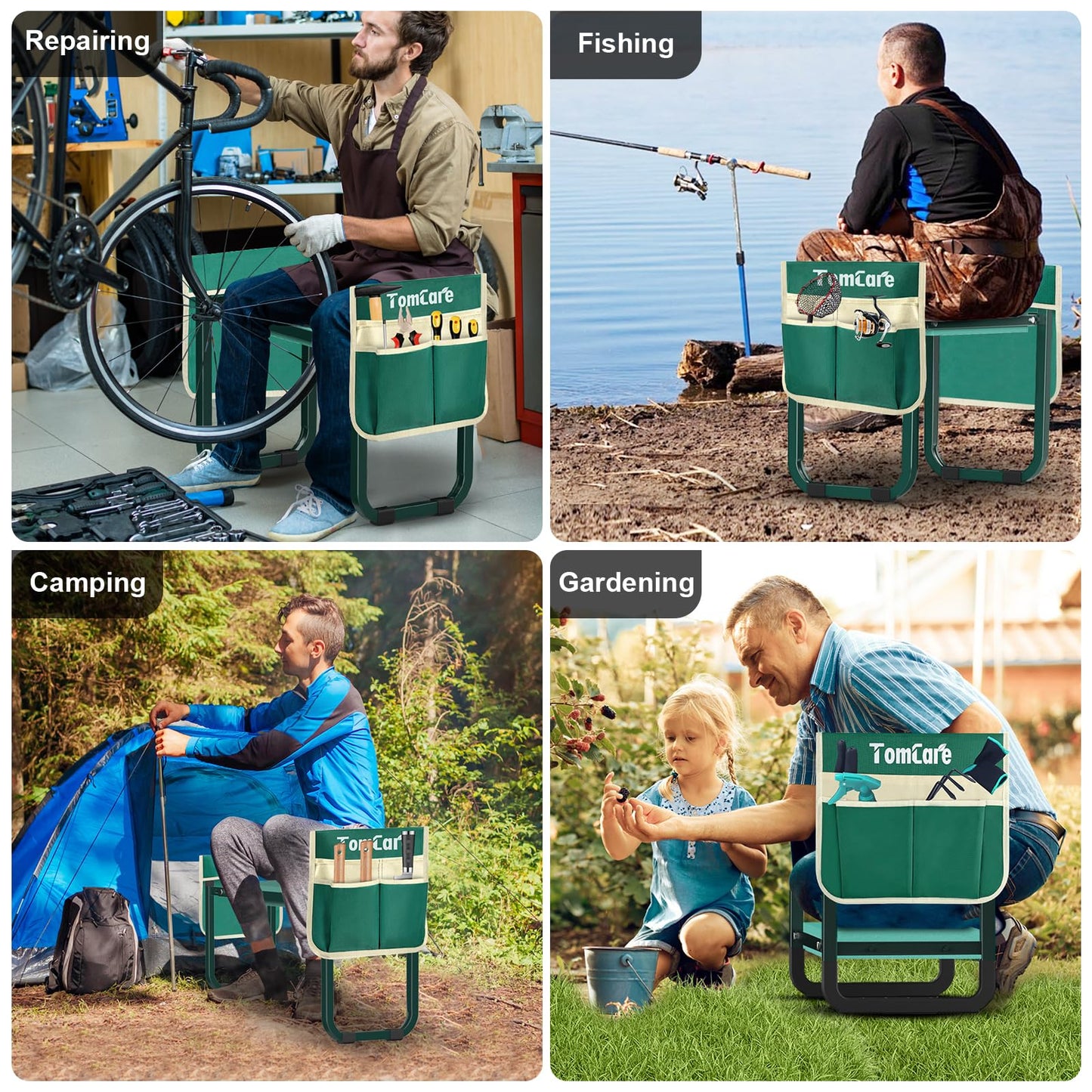 TomCare Garden Kneeler and Seat Upgraded 10.24" Wide Kneeling Pad Garden Bench with 2 Large Tool Bags Heavy Duty Foldable Garden Stool Tools Gardening Gifts for Women Men Seniors Gardeners