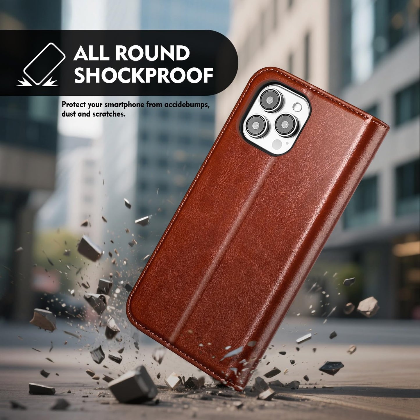 Scutumate Compatible with iPhone 14 Pro Max Case Wallet with Card Holder [4 Card Slots] Kickstand [RFID Blocking] PU Leather Phone Case Flip Protective Cover Shockproof,for Apple 14 ProMax,Brown