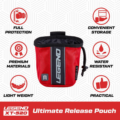 LEGEND XT520 Quick Release Pouch & Finger Tab Bag - Interior Divider for Better Organization & Storage of Release Aids - Attaches to Standard 2" Belt - Quick Drawstring Closure (Red)