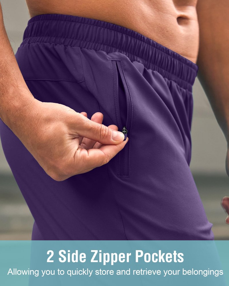 Men's Athletic Running Shorts with Zipper Pockets Quick Dry 7"/ 5"/ 9" Workout Gym Shorts for Basketball Hiking(Purple,7XS)