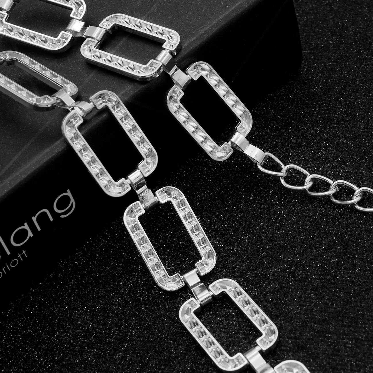 LIMHOO Metal Waist Chain for Women Rhinestone Chain Belt Crystal Waist Belt for Dress (Square-Silver-S)