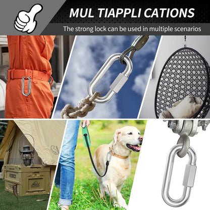 15 Pack Heavy-Duty Chain Hooks Quick Links - 304 Stainless Steel 1/8" Locking Carabiner Anti-Rust Chain Connector Quick Link for Towing,Swing,Shade Sail,Bird Toys,Capacity 175lb