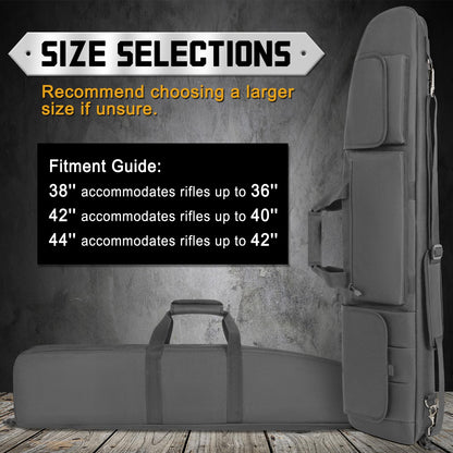 DULCE DOM Double Rifle Case, 38 42 44 inch Soft Gun Tactical Bag for Shooting Range, Movable Divider for 1 or 2 Gears, Multiple Magazine Pouches & Accessory Bags (Gray, 42'')
