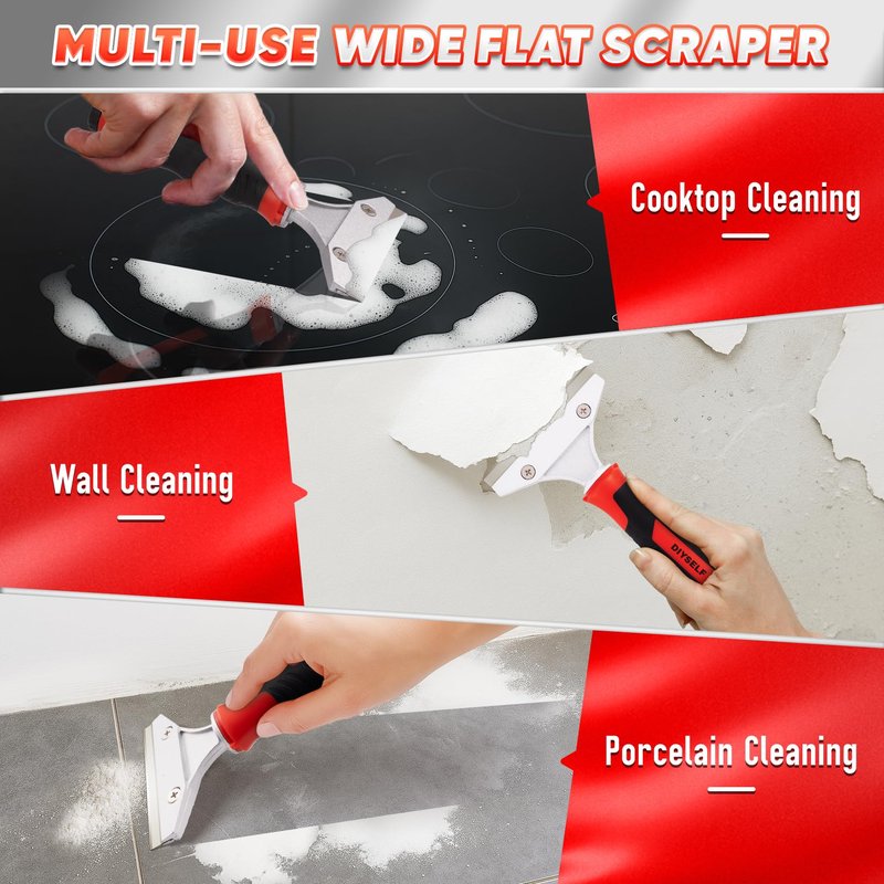 DIYSELF Caulking Tool, 4 in 1 Caulk Remover Tool for Bathroom, Bathtub, Grout, Shower, Tile, Window, Razor Scraper Tool for Cleaning, Silicone Caulk Removal Tool (Red)