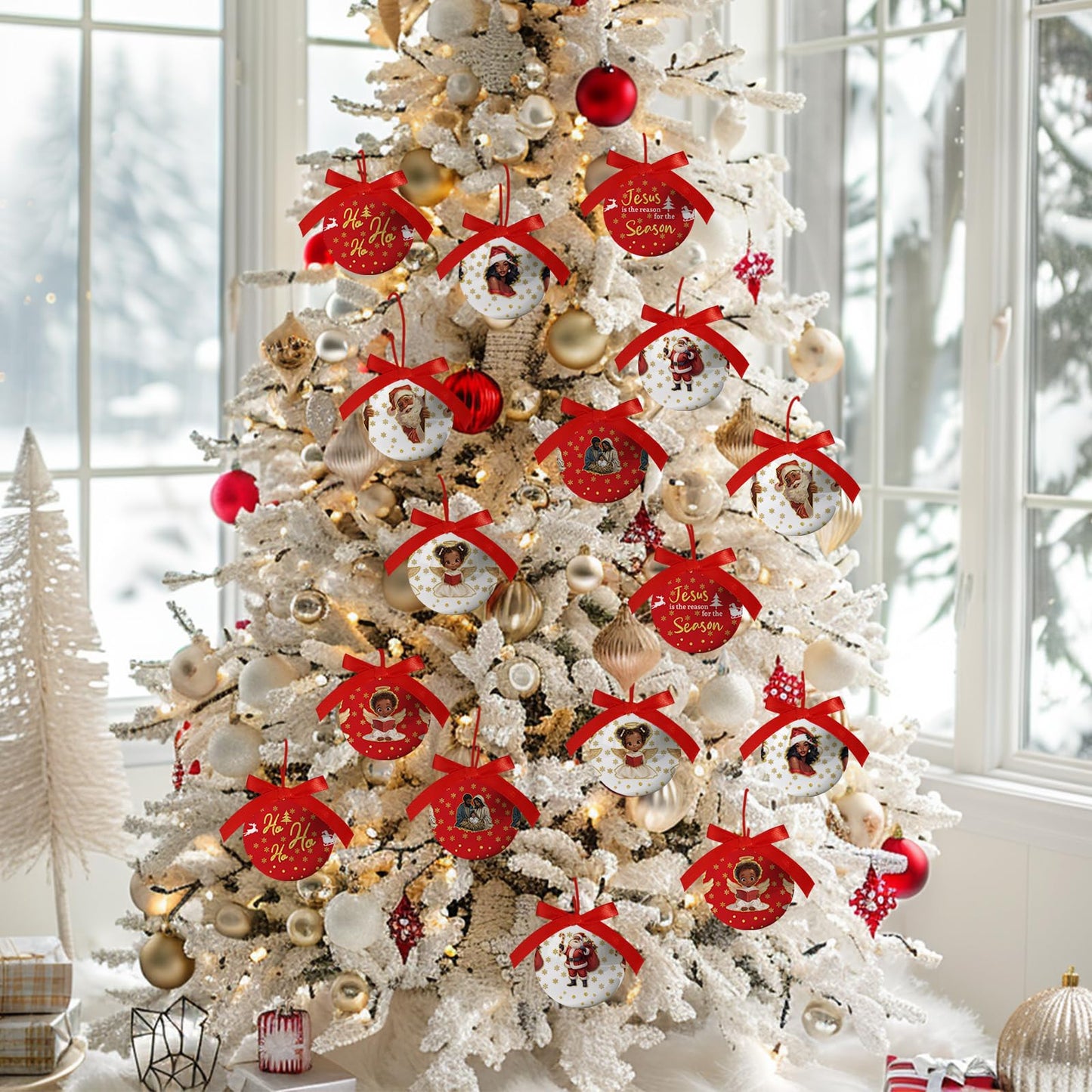 Black Santa Christmas Decorations - Black Santa Ornaments Hanging Balls African American Christmas Tree Decorations, Decoration Ball 2.36 Inch for Xmas Tree Party Home Holiday，Xmas Gifts Set of 16Pcs