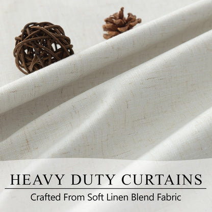 Cream Linen Blackout Curtains 84 Inch Long 2 Panel Set Back Tab Thermal Insulated Light Blocking Curtain for Living Room Black Out Drapes for Bedroom Neutral Rustic Farmhouse 52x84 Length Ivory White