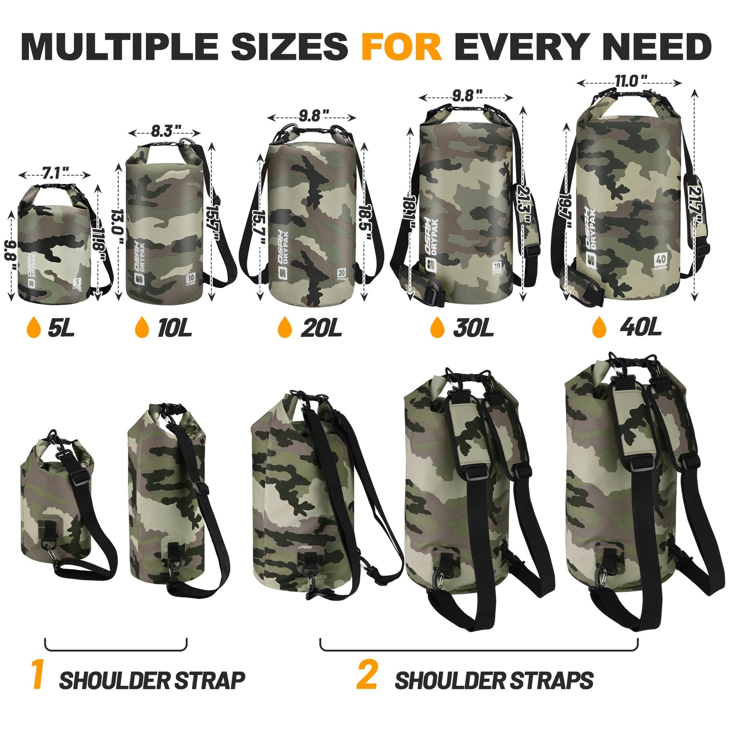 Waterproof Dry Bag, 5L/10L/20L/30L/40L Roll Top Lightweight Storage Backpack with Phone Case for Women & Men, Floating Waterproof Sack for Travel, Swimming, Kayaking, Paddle Board, Camping & Beach