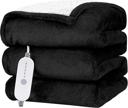 HYLEORY Heated Electric Blanket Full 72"x84" Soft Fleece & Flannel with 5 Heating Levels & 10 Hours Timer Auto Shutt Off, ETL Certified, Washable，Heated Blanket for Body-Black