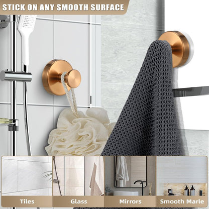 Fenas Suction Cup Hooks for Shower No-Drill Bathroom Hooks for Towels, Robes, Loofah Mountable on Bathroom Walls, Kitchen, Glass, Mirrors, Tile and Smooth,Non-Porous Surfaces (2, Champagne Bronze)