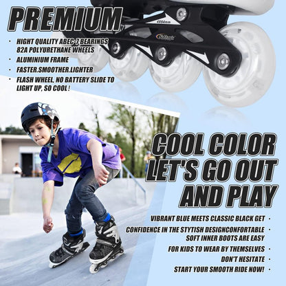 Nattork Adjustable Inline Skates for Kids Boys & Girls, Blue Black Red with Light up Wheels, Youth Blade Roller Skating for Beginners Ages 3-15