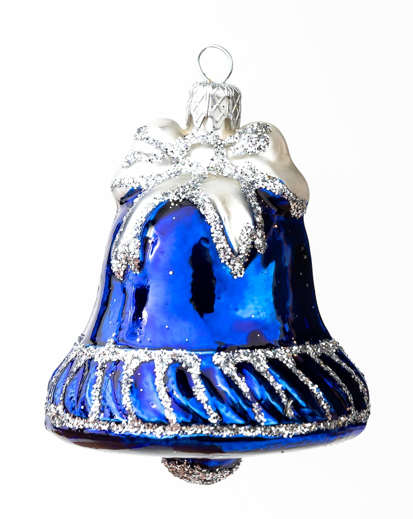 Polish Gallery Small Christmas Ornaments Blue Jingle Bell Handcrafted Mouth Blown Glass Christmas Ornaments in Bulk Small Ornaments for Crafts Made in Poland
