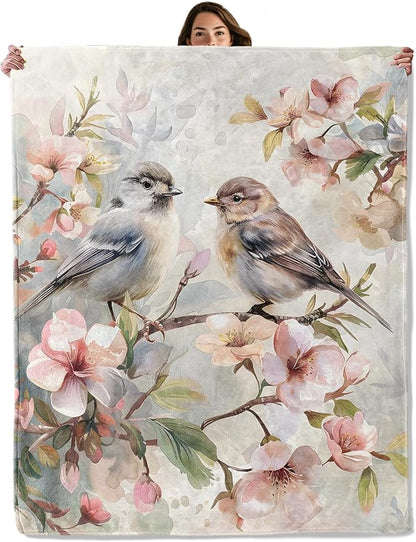 Bluebird Blossom Throw Blanket for Boys Girls Kids Adults Women, Fuzzy Warm Soft Cozy Flannel Blankets Gifts for Bedroom, Couch, Travel, Home Decor 40x50 in