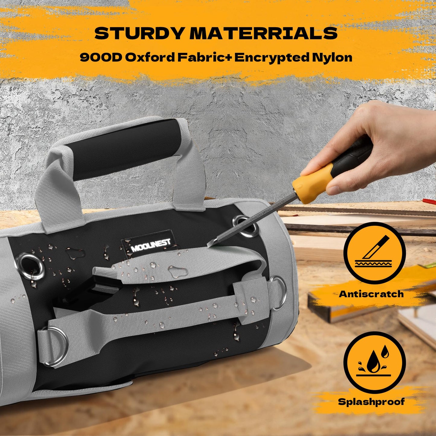 Tool Bag Roll Up Large Heavy Duty, Waterproof Oxford Fabric Tool Storage Organizer with Shoulder Strap Detachable Magnetic Wristband, Foldable Carrying Toolbag for Car Mechanic and Electrician(Black)