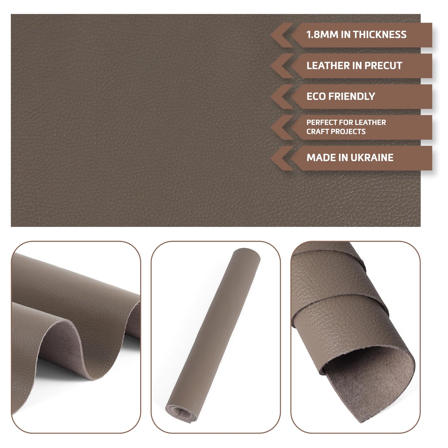 Shkira 24''X12'' Genuine Olive Gray Dotted Leather Sheets for Hobby Workshops - Tooling Square - 2.0MM Thick Genuine Top Full Grain Oil Tan - Thick Leather Pieces