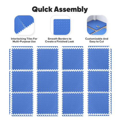 24 Pack Home Gym Mat, Puzzle Exercise Mat, EVA Interlocking Foam Floor Tiles for Home Workout Equipment and Kids' Play Areas - Blue, 24 in x 24 in x ½ in - 24 Tiles (Blue, 24 Pack 96 sq ft)