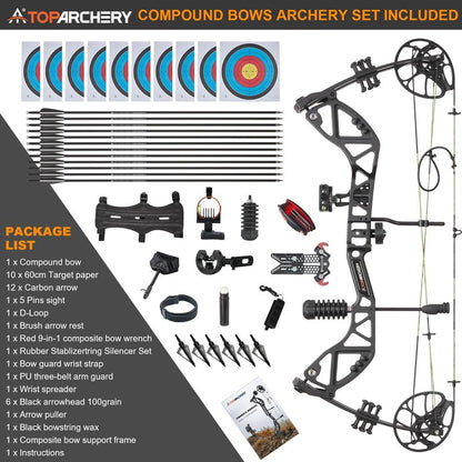 TOPARCHERY Compound Bow and Arrow for Adult Youth and Beginner- Right Hand Archery Compound Bows,Adjustable 30-70LB Draw Weight, 23.5-30.5IN Draw Length, Archery Hunting Bow Set