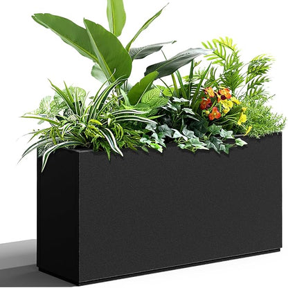 Tall Metal Planter, 10" W×16.3" H Large Rectangular Planter Box for Outdoor or Indoor, All-Weather Durable Plant Box with Drainage Holes & Removable Shelf for Patio, Porch, Garden, Trees, Flowers