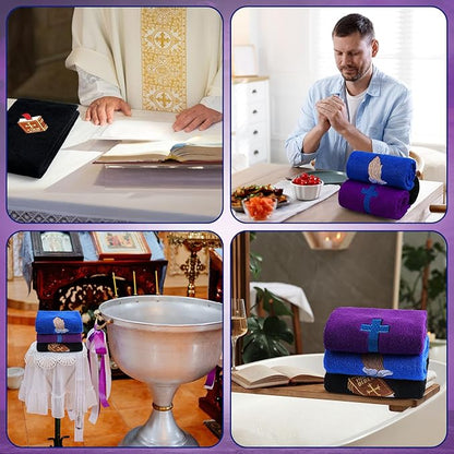 3 Pcs Easter Pastor Hand Towels, Christian Embroidered Religious Cross Cotton