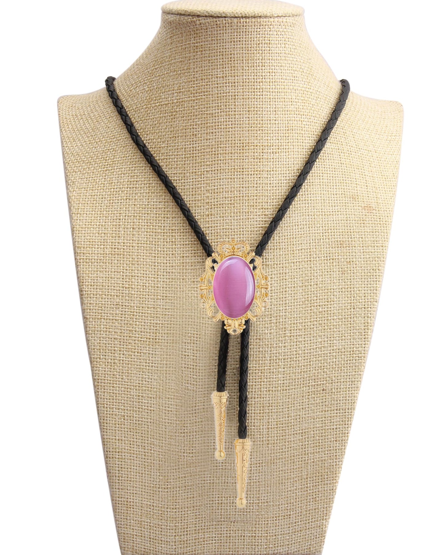 GelConnie Pink Bolo Tie - Western Cowboy Bolo Tie with Leather Cord & Turquoise Stone for Men & Women